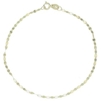 Delikatna złota bransoletka damska próby 585 złożona z drobnych blaszek. Długość 19 cm, waga 0,67 g, szerokość 1,7 mm, zapięcie na karabińczyk. 1.jpg